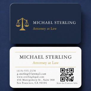 Law Firm Navy Blue Gold QR Code Professional Business Card