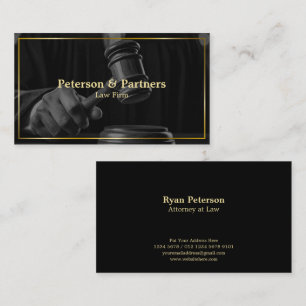 Law & Justice   BW Judge’s Gavel Gold Border Black Business Card