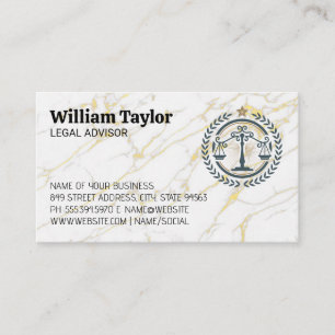 Law Justice Logo Gold Marble Business Card