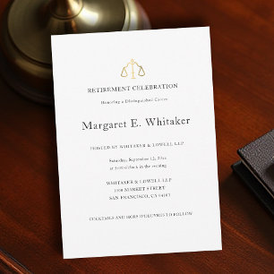 Law Lawyer Judge Paralegal Gold Elegant Retirement Invitation
