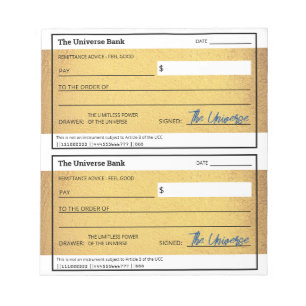 Law of Attraction Blank Money Check Gold Notepad