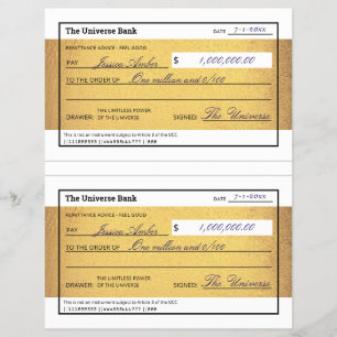 Law of Attraction Blank Printable Gold Check Flyer