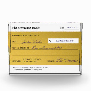 Law of Attraction Elegant Gold Abundance Check Photo Block