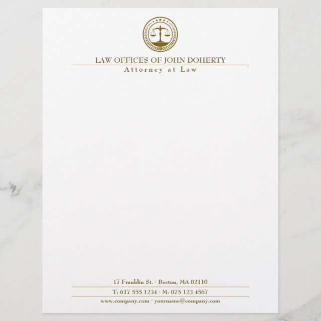LAW OFFICE | Elegant Gold Custom Letterhead (Front)