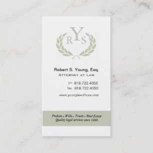 Law Offices Attorney Lawyer Laurel Wreath Monogram Business Card