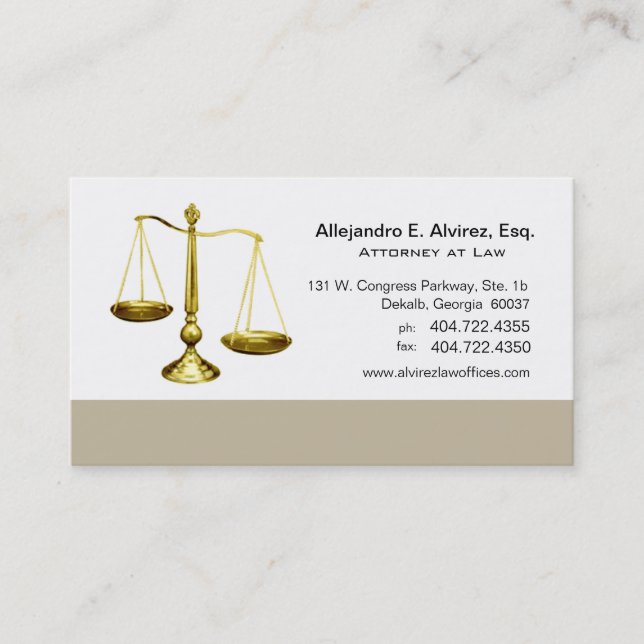 Law Offices Attorney Lawyer Scales of Justice Business Card (Front)
