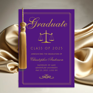 Law Purple Gold Scales of Justice Graduation Announcement