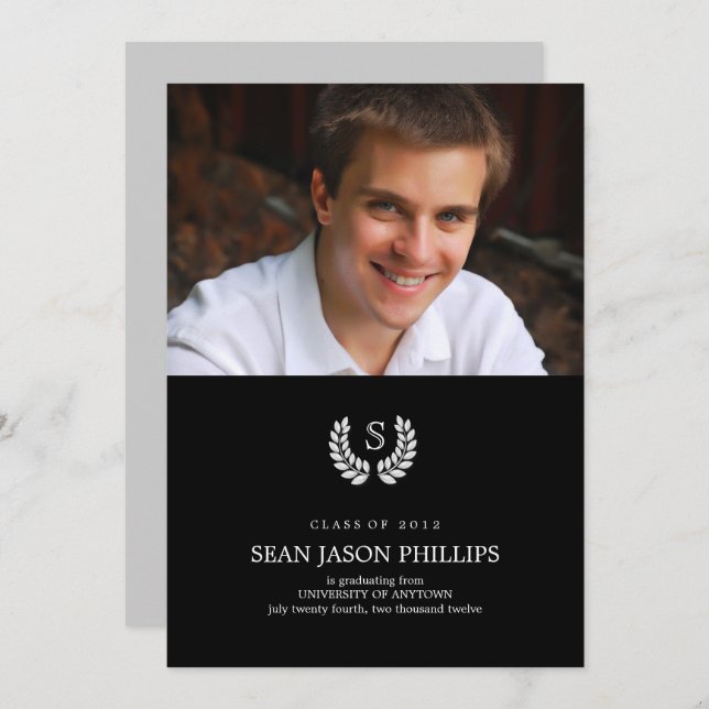 Law-rel Wreath Monogram Law Graduation Invitation (Front/Back)