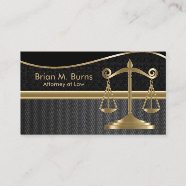 Law | Scales of Justice | Lawyer -  Gold and Black Business Card (Front)