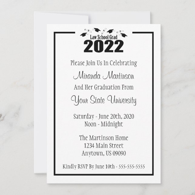 Law School 2022 Graduation Invite (Black Caps) (Front)