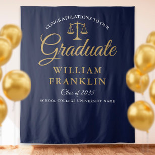 Law School Blue Gold Graduation Photo Backdrop Tapestry