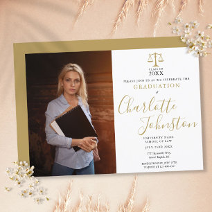 Law School Gold Script Graduation Party Photo Invitation