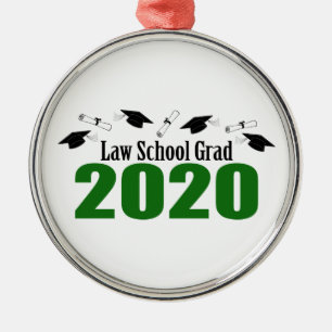 Law School Grad 2020 Caps And Diplomas (Green) Metal Tree Decoration