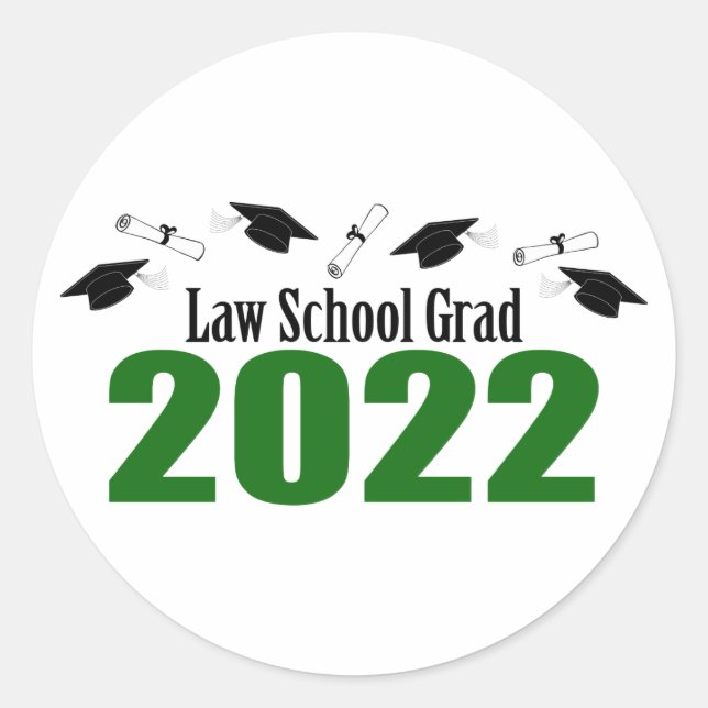 Law School Grad 2022 Caps And Diplomas (Green) Classic Round Sticker (Front)