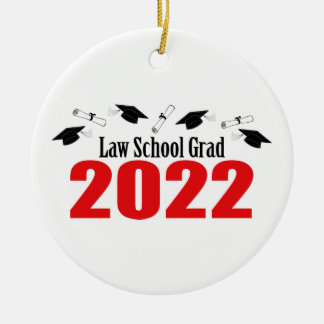 Law School Grad 2022 Caps And Diplomas (Red) Ceramic Tree Decoration