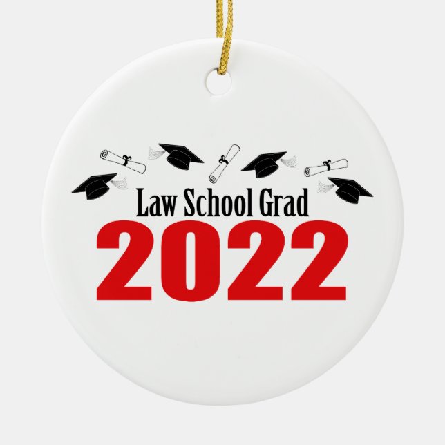 Law School Grad 2022 Caps And Diplomas (Red) Ceramic Tree Decoration (Front)
