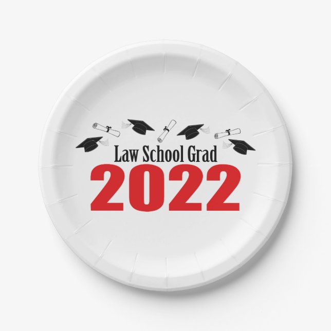 Law School Grad 2022 Caps & Diplomas (Red) Paper Plate (Front)