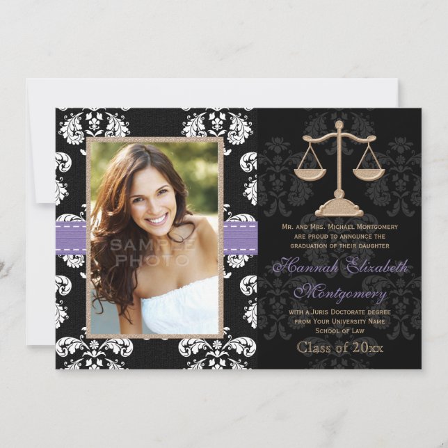 Law School Graduation Announcements Invites Purple (Front)