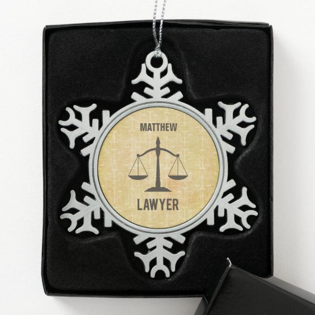 Law School Graduation Congrats Scale of Justice Snowflake Pewter Christmas Ornament (Box)