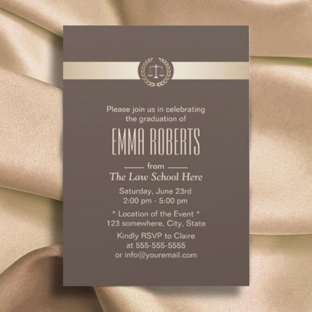 Law School Graduation Elegant Brown & Gold Invitation (Creator Uploaded)