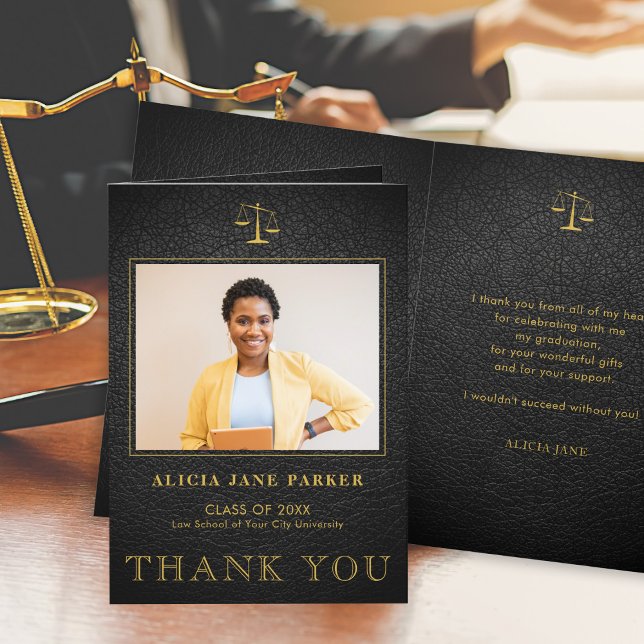 Law school graduation elegant photo thank you card (Creator Uploaded)