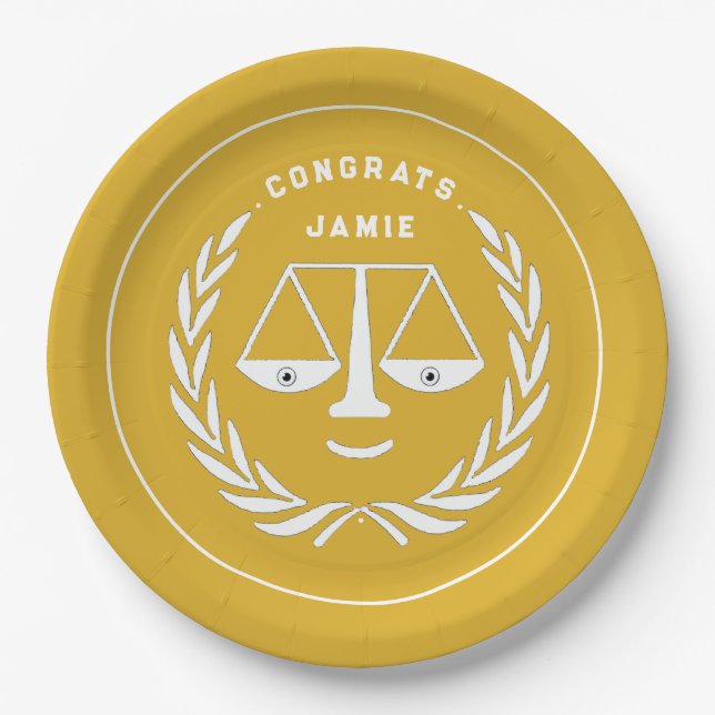 Law School Graduation Gold Paper Plates (Front)