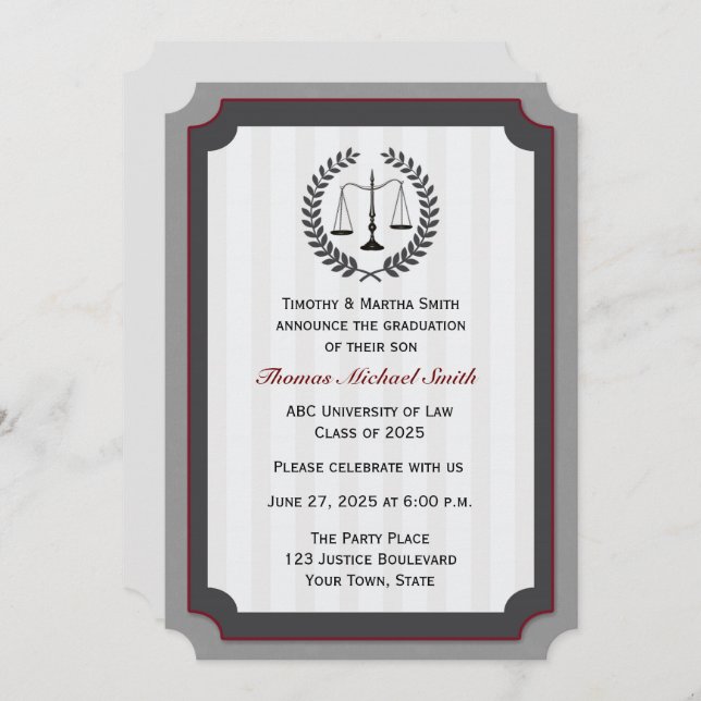 Law School Graduation Invitation (Front/Back)