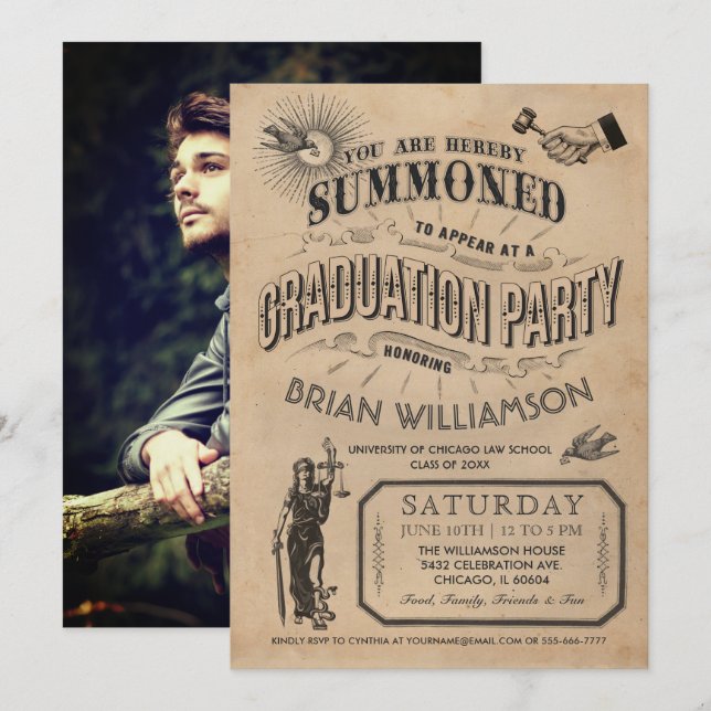 Law School Graduation Invitation Retro (Front/Back)