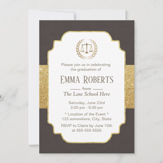 Law School Graduation Modern Brown & Gold Lawyer Invitation (Front)