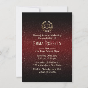 Law School Graduation Modern Burgundy Red Lawyer Invitation