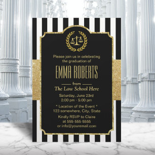 Law School Graduation Modern Stripes Gold Lawyer Invitation