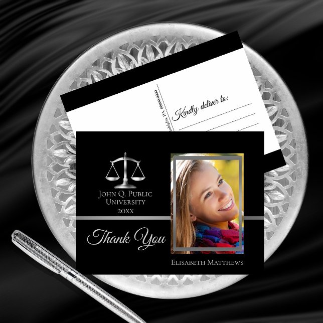 Law School Graduation Name Photo Thank You Postcard (Creator Uploaded)