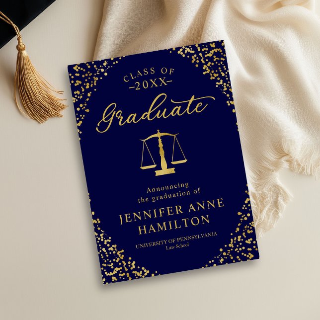 Law School Graduation Photo Announcement Blue Card (Creator Uploaded)
