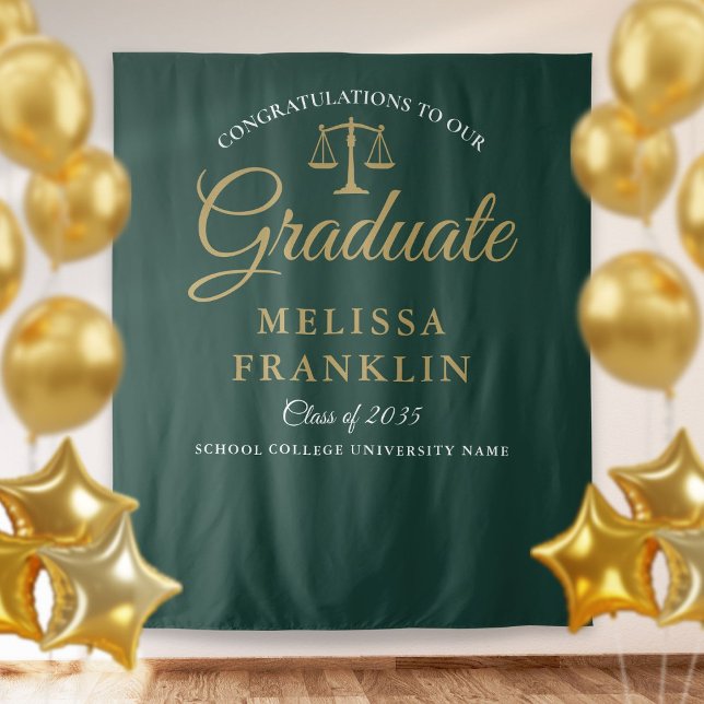 Law School Green Gold Graduation Photo Backdrop Tapestry (Creator Uploaded)
