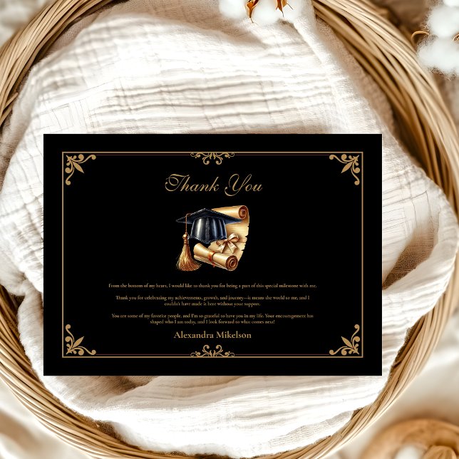 Law School Lawyer Graduation Modern Black  Gold  Thank You Card (Creator Uploaded)