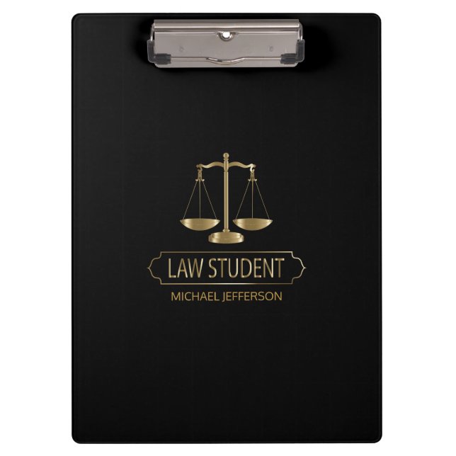 Law Student - Black and Gold Clipboard (Front)