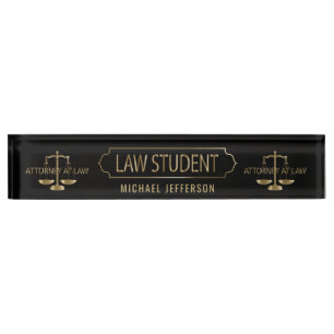 Law Student - Black and Gold Scales Nameplate