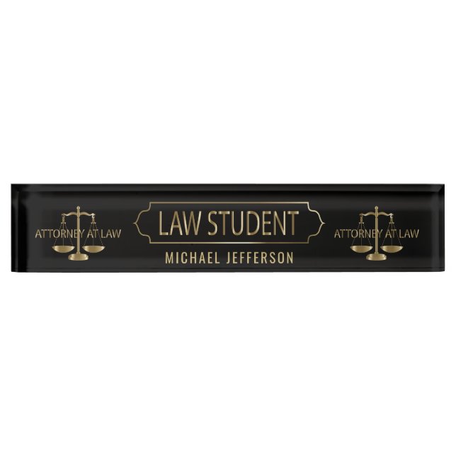 Law Student  - Black and Gold Scales Nameplate (Front)