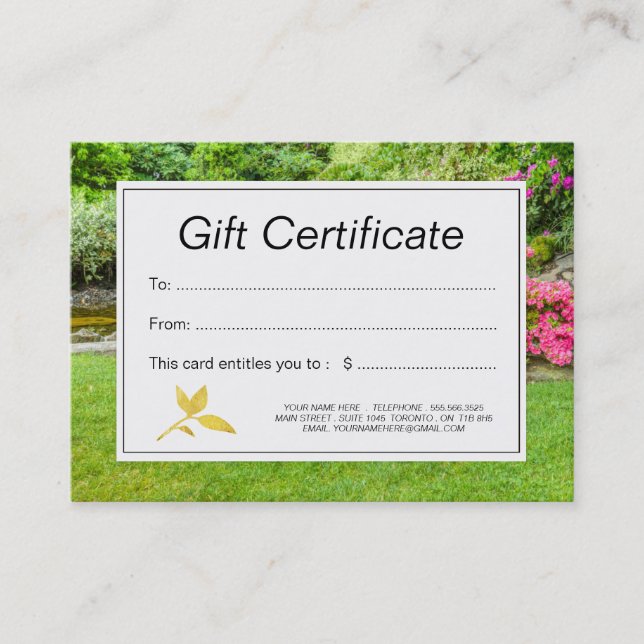 Lawn and Garden Gift Certificate (Front)