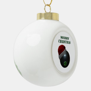 Lawn Bowl Wearing A Santa Hat, Ceramic Ball Christmas Ornament