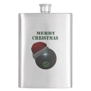 Lawn Bowl Wearing A Santa Hat Merry Christmas, Hip Flask