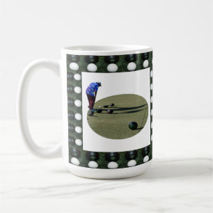 Lawn Bowler Man Checking Close Bowls, Coffee Mug