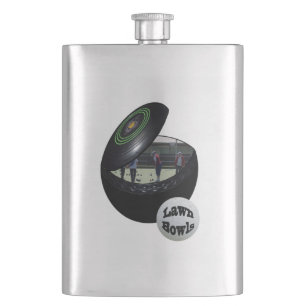 Lawn Bowlers Inside A Lawn Bowl, Hip Flask