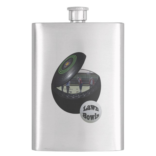 Lawn Bowlers Inside A Lawn Bowl, Hip Flask (Front)