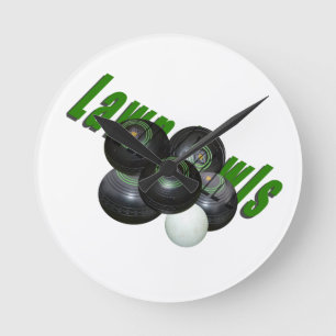 Lawn Bowls And Logo, Round Clock