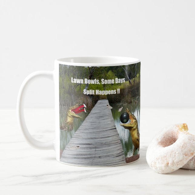 Lawn Bowls Australia Split Happens, Coffee Mug (With Donut)