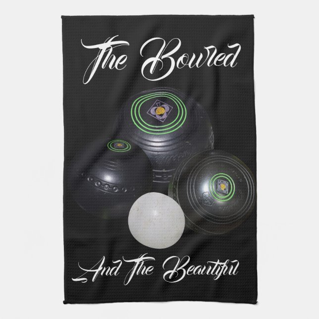 Lawn Bowls Bowled And Beautiful, Tea Towel (Vertical)