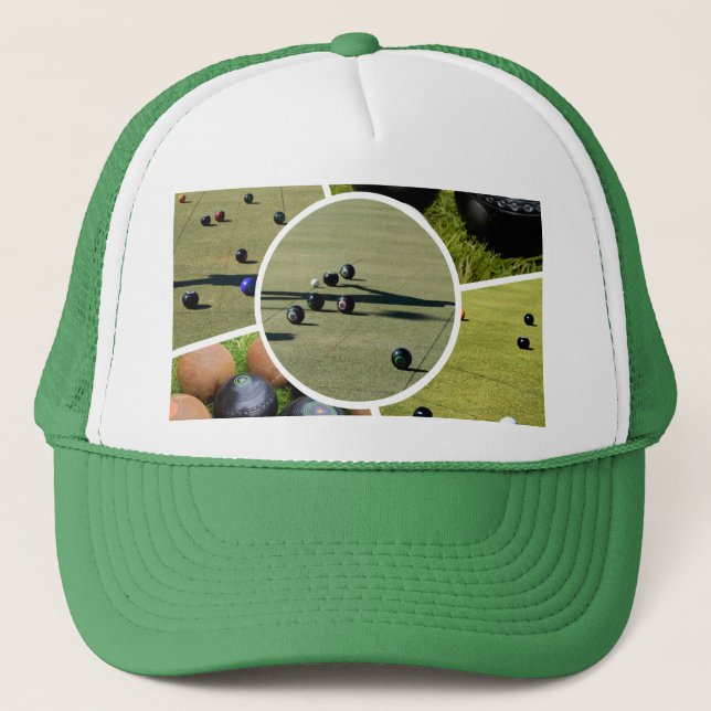 Lawn Bowls Five Picture Photo Collage, Hat (Front)