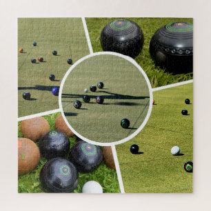 Lawn Bowls Five Picture Photo Collage, Jigsaw  Puzzle