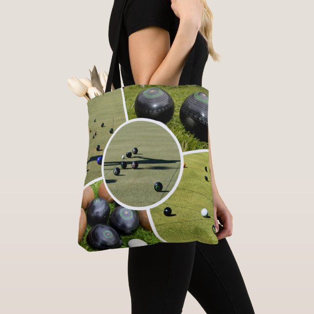 Lawn Bowls Five Picture Photo Collage, Tote Bag (Close Up)